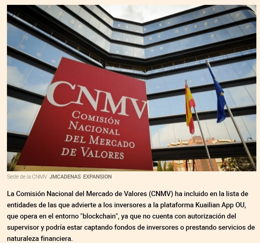 CNMV advierte de que Kuailian es un chiringuito financiero